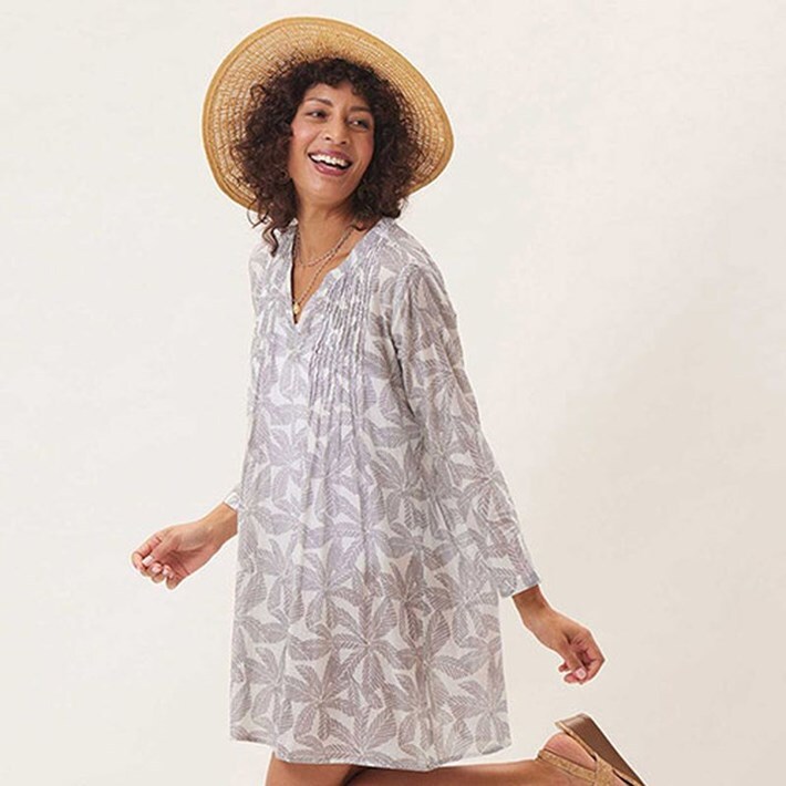 RFP Palm Leaves Grey Pintuck Beach Cover Up | Chill Boutique